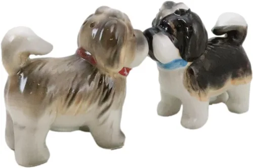 Miniatura 5 de Ebros Gift Juego de figuras de cerámica animadas de perro Shih Tzu para cocina, salero y pimentero, 3 pulgadas de largo, pedigrí, cachorros, perros