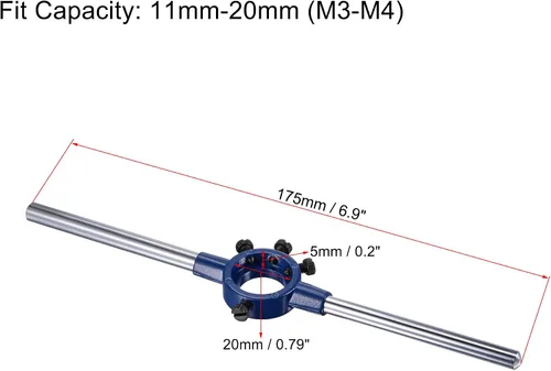 Miniatura 3 de uxcell 6-32 UNC Juego de llaves y troqueles con llave de mango redondo de 0.787 in, grifo de rosca de máquina de acero de alta velocidad