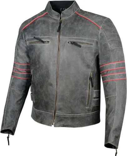 Jackets 4 Bikes BROTHERHOOD - Chaqueta para motocicleta, piel vacuna envejecida premium, armadura CE, ventilación, motociclista, color negro, talla S