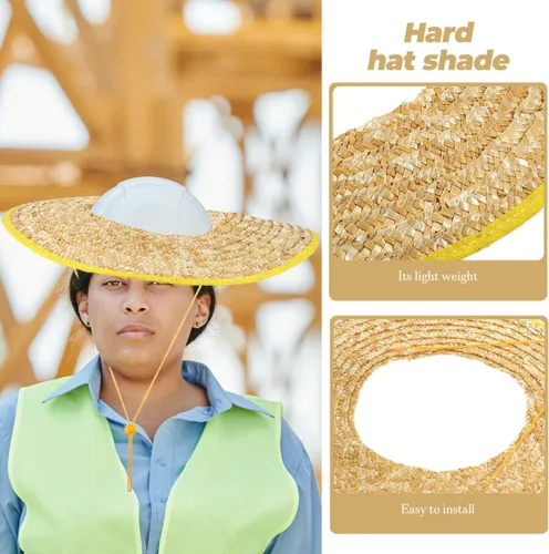 Miniatura 3 de UKCOCO Capucha de protección solar, sombrero duro de paja de trigo, transpirable y ligero, ideal para trabajadores de la construcción, trabajo