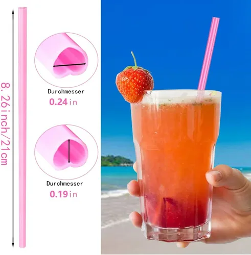 Miniatura 2 de 100 pajitas de corazón desechables de 8.26 pulgadas, pajitas de plástico rosa para fiestas