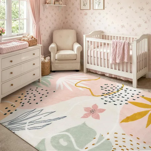Miniatura 2 de Lahome Alfombra Rosa para Sala de Estar - Alfombra de Área de 5x7 pies Lavable Antideslizante Alfombras Boho para Dormitorio Alfombra Linda y Suave