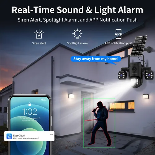Miniatura 7 de Cámara de seguridad inalámbrica para exteriores de triple lente, cámara de seguridad para exteriores, visión nocturna a color, cámara al aire libre