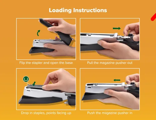 Miniatura 7 de Bostitch Office InPower Engrapadora de escritorio ecológica, tecnología de un dedo, sin atascos, incluye 210 grapas, color negro (1100)
