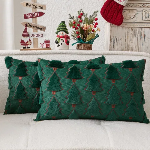 Miniatura 48 de Kevin Textile - Fundas de almohada con diseño de árbol de Navidad de 16 x 16 pulgadas, juego de 2, bordado de lujo, felpa suave, piel sintética