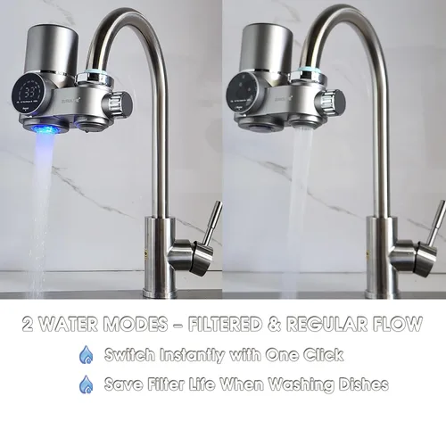 Miniatura 5 de Combo EUROLIFE - Filtro de agua para montaje en grifo EL-LS-A13, filtro de agua LED para fregadero con luz UV e indicador de vida del filtro