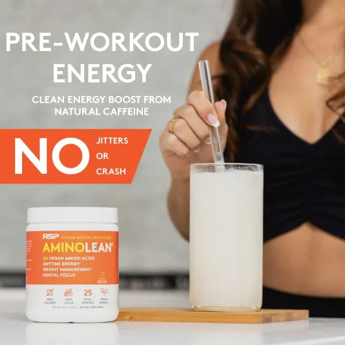 Miniatura 4 de RSP NUTRITION AminoLean Polvo Natural de Pre-Entreno, Energía de Aminoácidos Sin Sucralosa Sin Colorantes Artificiales, BCAAs Veganos y Control