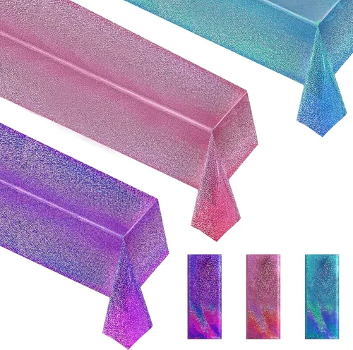 Miniatura 12 de Just Shimmer Mantel holográfico azul claro de 40" x 108" Decoración de fiesta rosa fuerte Día de San Valentín Fiesta de cumpleaños Decoración