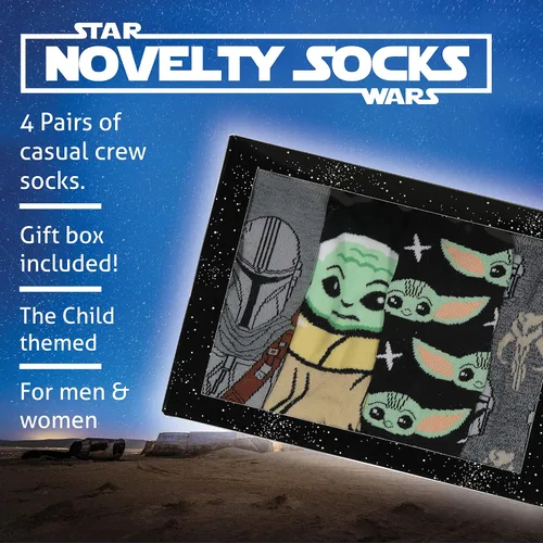 Miniatura 2 de Hyp Calcetines Baby Yoda Star Wars Mandalorian The Child Grogu para hombres mujeres y adultos 4 pares de calcetines en caja de regalo de Star Wars