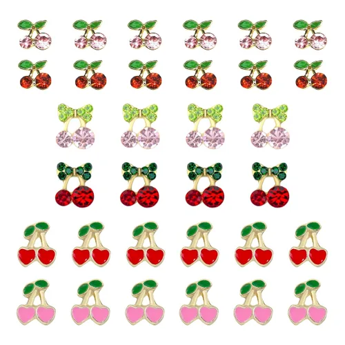 Miniatura 11 de 40 dijes de uñas de cereza 3D con diamantes de imitación para arte de uñas, gemas brillantes con brillantina para uñas, rebanadas de uñas kawaii