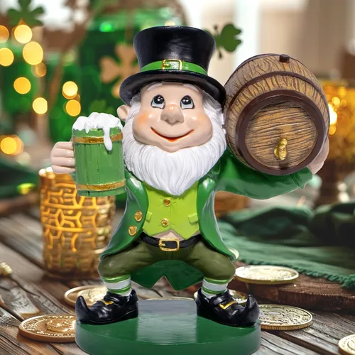 Miniatura 5 de Hodao Figura de gnomo del día de San Patricio, decoración festiva irlandesa, escultura de resina con maceta de oro, 5.2 pulgadas de alto