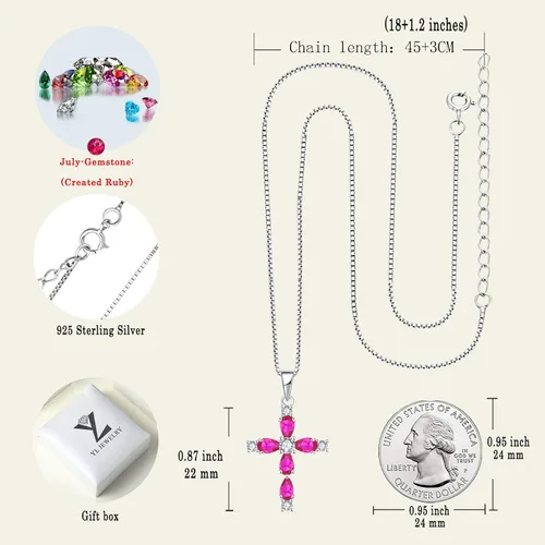 Miniatura 20 de YL Collar de cruz de plata de ley 925 con colgante de piedra natal religiosa para mujer