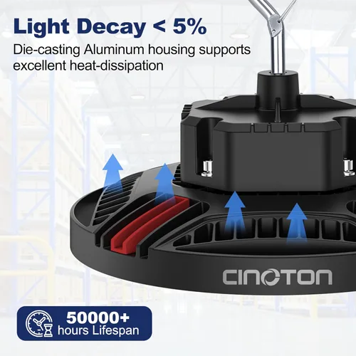 Miniatura 8 de CINOTON Luz LED UFO de Bahía Alta de 100W, Luces LED de Aluminio para Tienda con 15000LM, Iluminación de Bahía Comercial de 5000K para Almacén