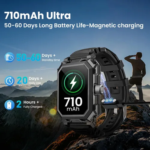 Miniatura 4 de Rogbid Relojes inteligentes militares para hombres, 2.06 pulgadas AMOLED IP68 impermeable Smartwatch para Android iOS, contestar/hacer llamadas