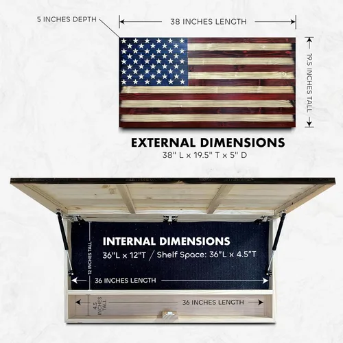 Miniatura 7 de Caja fuerte grande con la bandera estadounidense para armas – Acceso rápido oculto para rifles, escopetas y pistolas – Muebles de ocultación de Rojo