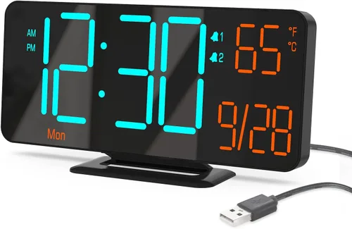 KOSUMOSU Relojes despertadores para dormitorios, 6.7 pulgadas, pequeño reloj digital negro, LED, reloj despertador de escritorio con atenuación