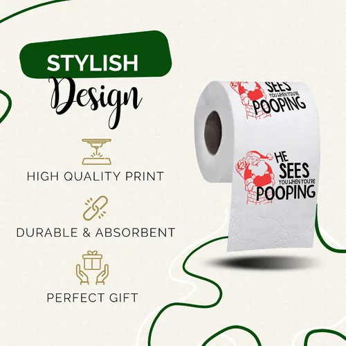 Miniatura 2 de Rollo de papel higiénico navideño con texto en inglés «He Sees You When You're Pooping», divertido papel higiénico, divertido regalo de Feliz