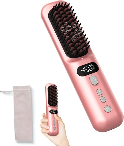 Cepillo alisador de pelo inalámbrico 10000mAh: peine caliente eléctrico para cabello de mujeres negras - Cepillo alisador portátil de iones