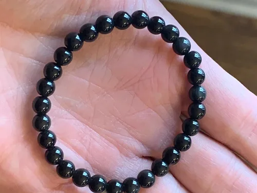 Miniatura 3 de Pulsera de ónix negro redonda de 0.236in elástica de 6 12 pulgadas con cuentas nunca usadas #20024
