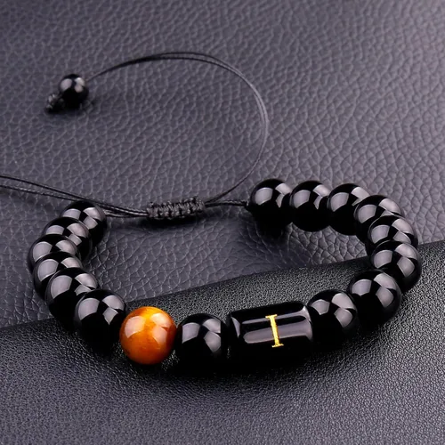 Miniatura 44 de SUMMER LOVE Regalos para el Día del Padre, pulsera con inicial de piedra de ónix negro de 0.394 pulgadas para hombres, pulsera de cuerda trenzada