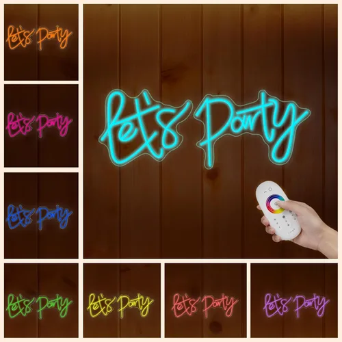 Letrero de neón Lets Party de 7 colores para decoración de pared, letrero de fiesta de cumpleaños, boda, fiesta, luz que cambia de color con control