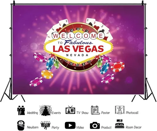 Miniatura 2 de Leyiyi Welcome to Las Vegas Background - Telón de fondo de fotografía de 5 x 3 pies, diseño de casino, apuesta borrosa, fondo morado, decoración