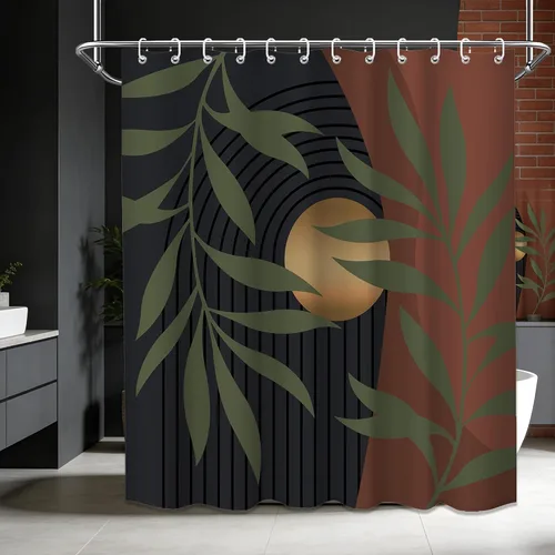 Miniatura 64 de Cortina de ducha bohemia en negro y gris, cortinas de ducha modernas de mediados de siglo negro y gris para baño, juego de tela impermeable