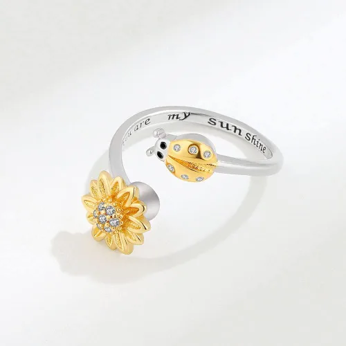 Miniatura 3 de VIFE Anillos de plata esterlina S925 para ansiedad para mujer, anillo abierto ajustable, circonita cúbica 3A, abejagirasol You are My Sunshine