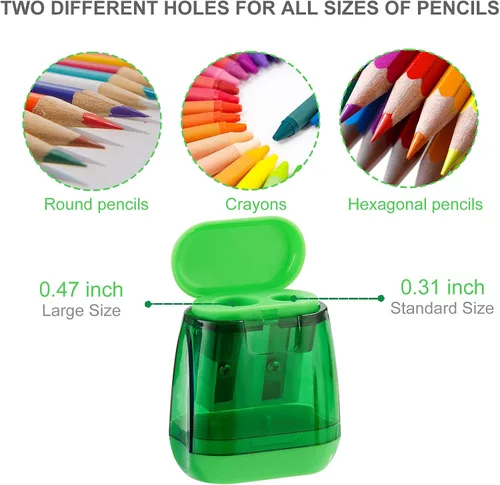 Miniatura 8 de Sonuimy Sacapuntas manuales, 4 sacapuntas manuales, doble agujero, compacto, de color, sacapuntas de mano para niños con tapa, adultos, estudiantes