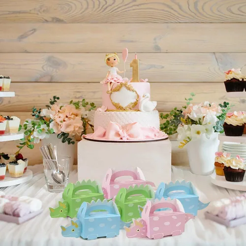 Miniatura 4 de 50 cajas de regalo de dinosaurio verde para niños, decoración de baby shower, bolsa de golosinas de papel, caja de dulces para primer cumpleaños