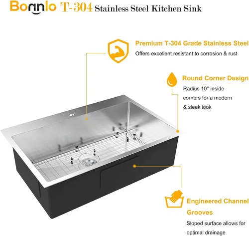 Miniatura 3 de Bonnlo Fregadero de cocina de 30 pulgadas, montaje superior, fregadero de cocina de granja con protector de fregadero de calibre 18, estación