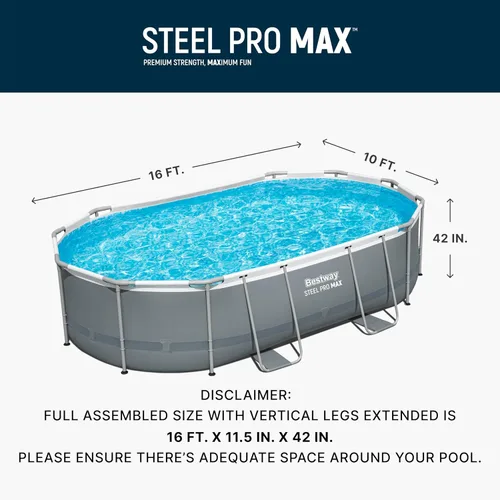 Miniatura 3 de Bestway 56655E Power Steel - Juego de piscina de 16 x 10 x 42 pulgadas, marco ovalado para exteriores sobre el suelo, con bomba de filtro de Gris