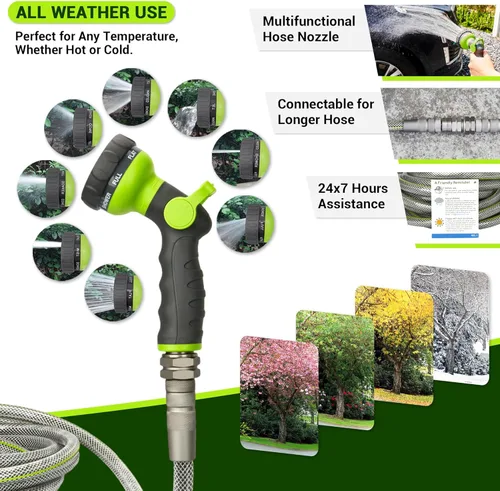 Miniatura 4 de Manguera de jardín no expandible de 100 pies, manguera de agua resistente para grandes propiedades y alcance extendido, diámetro interior de 1/2