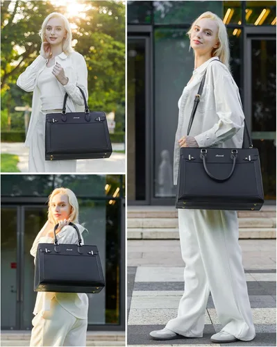 Miniatura 2 de LOVEVOOK Bolsa para laptop para mujeres, Bolsa tote grande de cuero PU de 15.6 pulgadas, Bolsa de trabajo profesional para maestras, Maletín