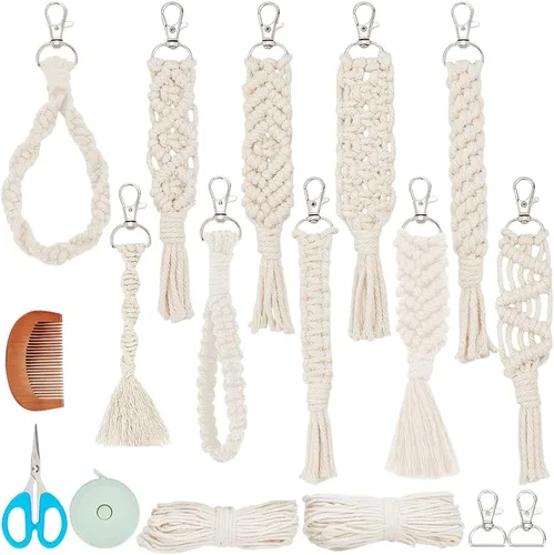 Miniatura 8 de INFUNLY Juego de 4 llaveros de macramé con forma de corazón, mini llaveros de macramé estilo bohemio para bolsas de macramé, colgantes de corazón