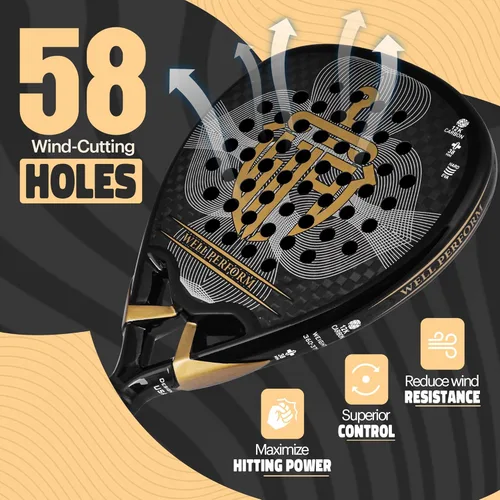 Miniatura 2 de Pala de pádel de fibra de carbono – Pala De Padel ligera con superficie de carbono de 12 quilates, núcleo de espuma viscoelástica EVA y agarre Negro