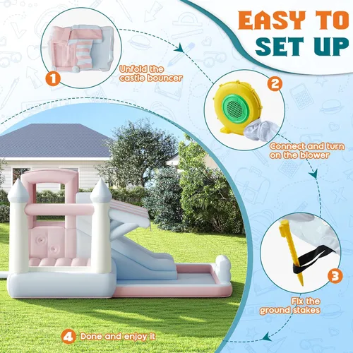 Miniatura 5 de Albott Casa inflable de rebote, tobogán acuático con zona de salto, pared de escalada y piscina de chapoteo, puente interior y exterior para niños