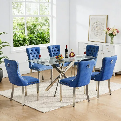 Miniatura 24 de Juego de 4 mesas de comedor de cristal para 4, juego de 4 mesas y sillas de cocina modernas, juego de mesa de comedor de cocina de 5 piezas con mesa