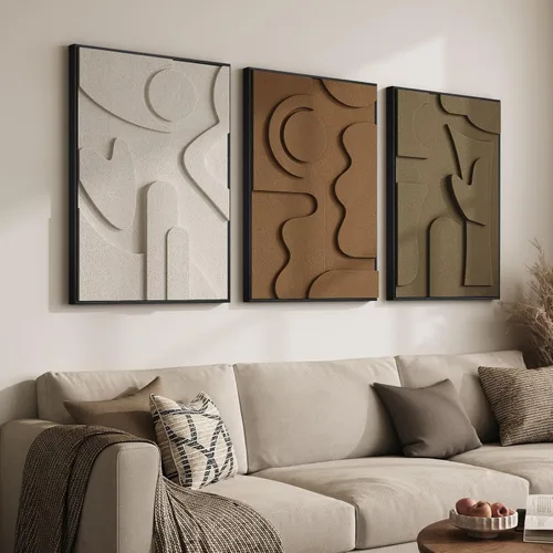 Miniatura 22 de Juego de arte abstracto redondo con textura 3D, 3 piezas, esculturas geométricas bohemias modernas y minimalistas para paredes, pinturas verdes