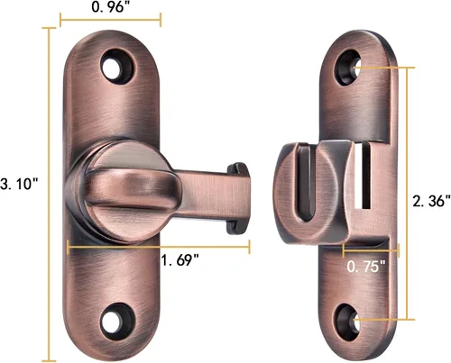 Miniatura 2 de INIRET Paquete de 2 pestillos para puerta de granero, cerradura de puerta de 90/180 grados, herrajes para puerta abatible