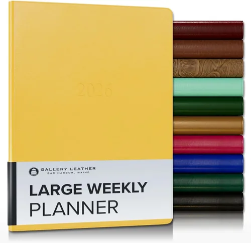 Miniatura 193 de Gallery Leather Agenda semanal y mensual grande 2025-2026, agenda y cuaderno con elegantes bordes de página dorados dorados, 12 meses, cactus Cactus