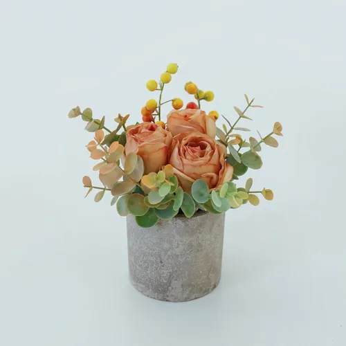 Miniatura 28 de Decoración de rosas artificiales en maceta, mini plantas de imitación para decoración de interiores, rosas falsas para el hogar, baño, cocina