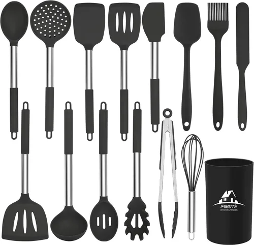 Miniatura 6 de Juego de utensilios de cocina de silicona, espátula de cocina de silicona con mango de acero inoxidable, antiadherente, resistente al calor