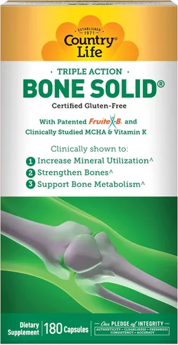 Country Life Bone Solid - Suplemento de salud ósea con hidroxiapatita microcristalina (MCHA), calcio, magnesio, zinc, vitaminas K2 y D3 para mejorar