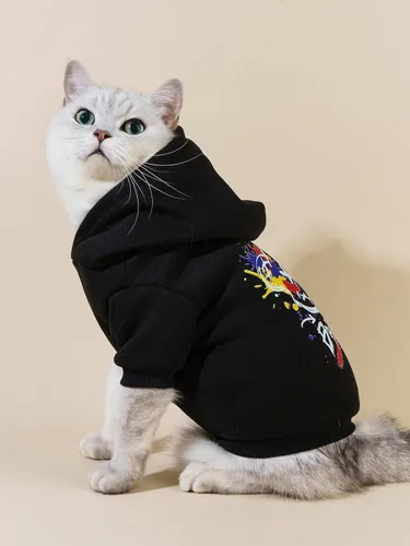 Miniatura 3 de QWINEE Sudadera con capucha para gatos con estampado de oso de dibujos animados, transpirable, elástica, con gorro, ropa cálida para gatos y perros