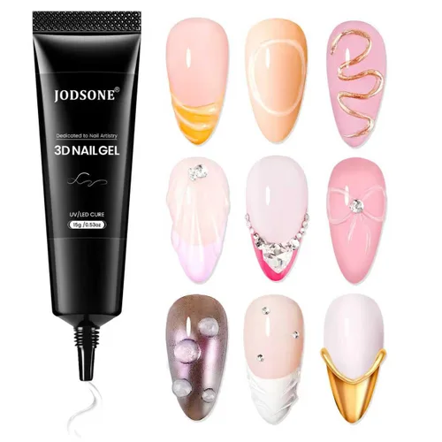 JODSONE Arte de uñas de gel transparente 3D, 0.51 oz (15 g) de gel transparente para esculpir para diseño de uñas 3D, moldeado de textura y 1 pieza