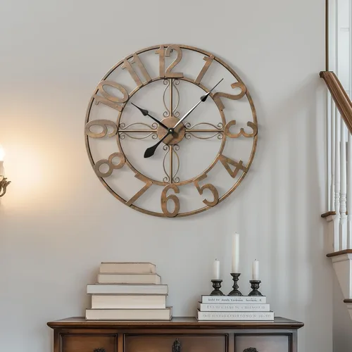 Miniatura 41 de Reloj de pared negro de 16 pulgadas decorativo, moderno reloj de metal para sala de estar, funciona con pilas, silencioso, sin tictac, números