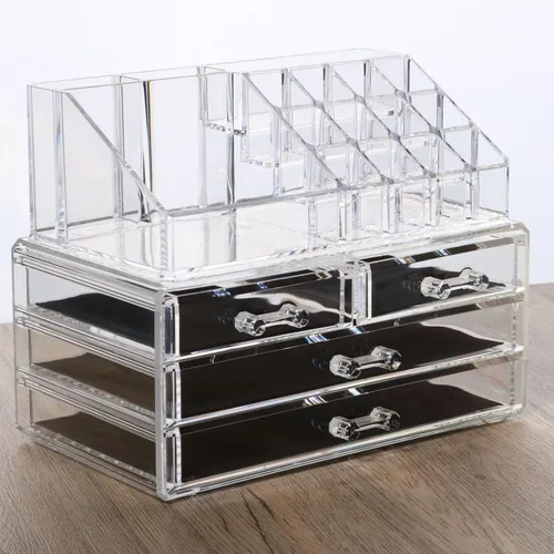 Cq acrylic Organizador de Maquillaje Transparente para Encimera, Pequeño de 4 Cajones para Almacenamiento de Cosméticos, Lindos Organizadores de