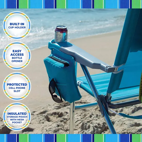 Miniatura 9 de Rio Brands Silla plegable de 4 posiciones de altura extendida de 17 pulgadas, para playa, campamento, césped, turquesa