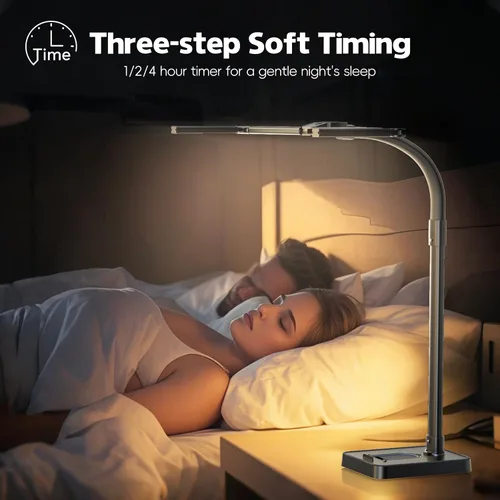 Miniatura 6 de Lámpara LED de escritorio para oficina en casa, luz de escritorio de doble cabezal brillante de 24 W con abrazadera para el cuidado de los ojos, luz